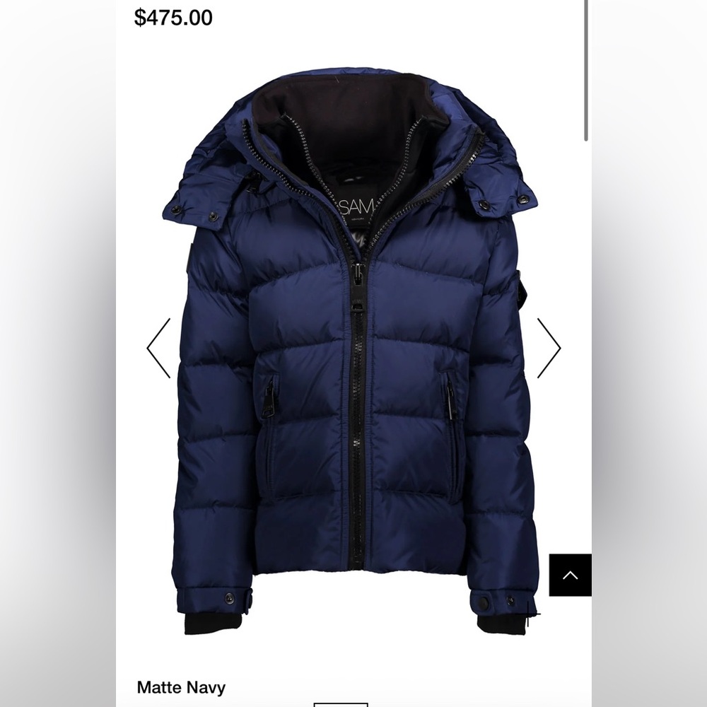 SAM. NY boys navy matte nylon down puffer coat size 12 with hood Glacier